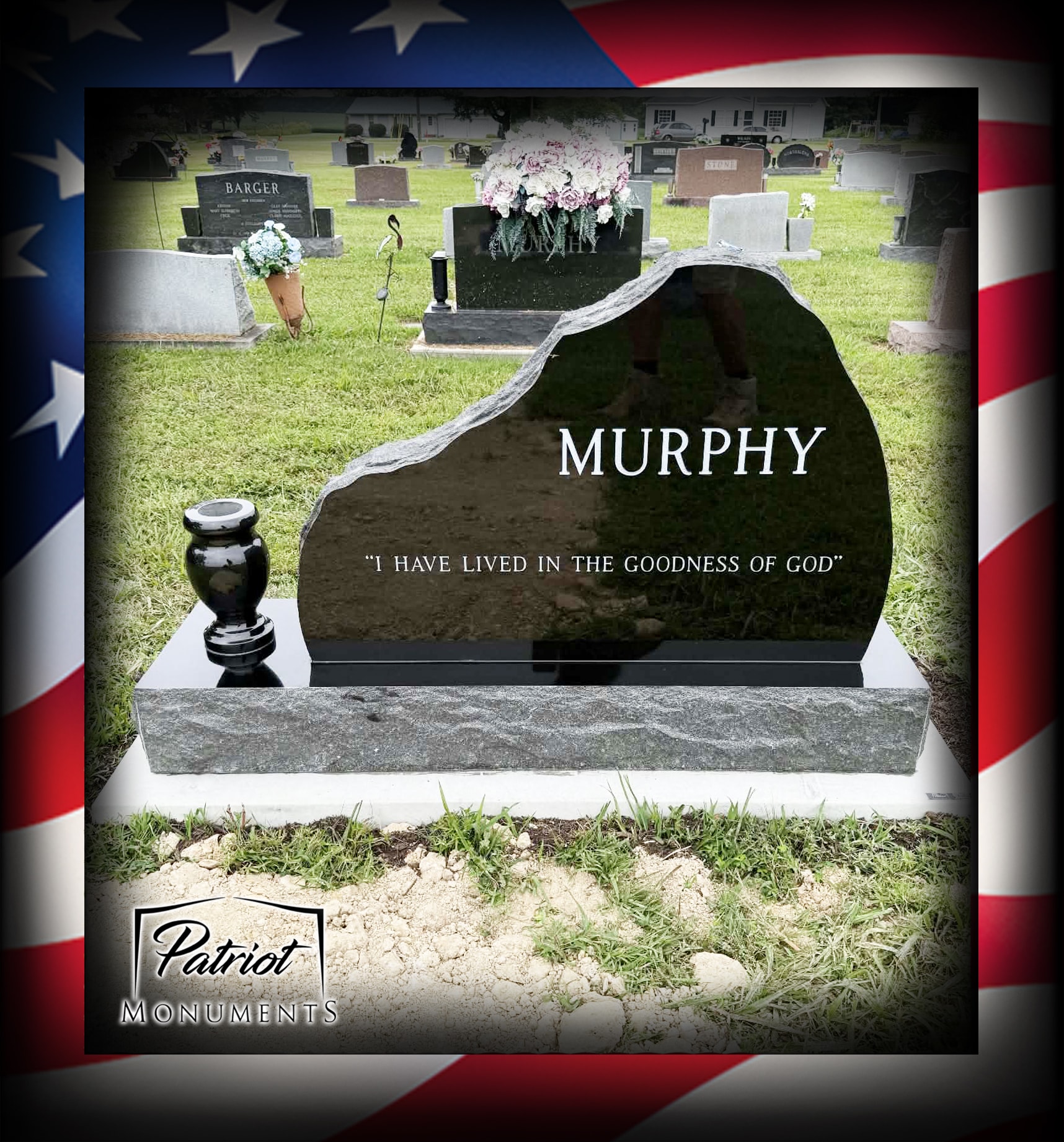 Murphy family black granite monument with inspirational inscription